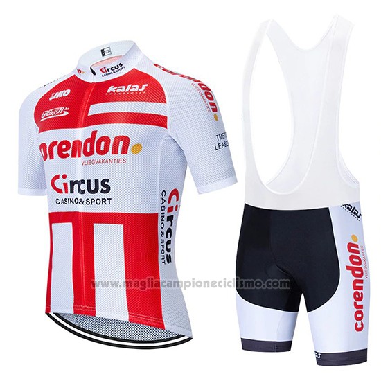 2019 Abbigliamento Ciclismo Corendon Circo Rosso Bianco Manica Corta e Salopette